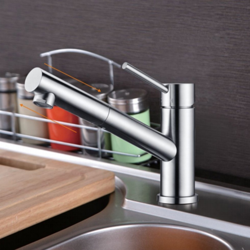 Brass Kitchen Faucet, Single Handle Rotating Kitchen Tap, Modern Stainless Steel Finish Sink Mixer Water Tap