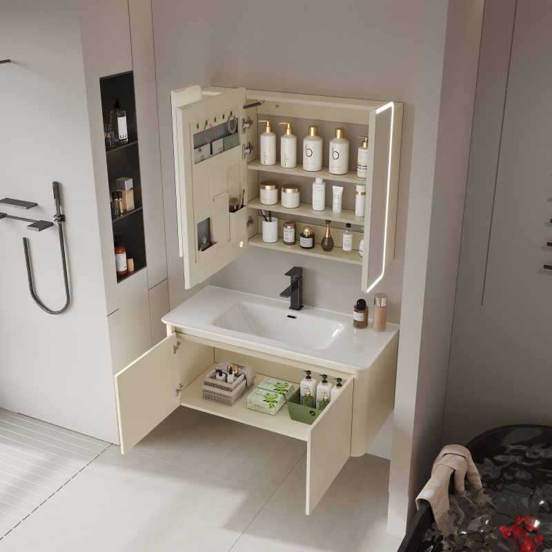 American Style Large Capacity Independent PVC Bathroom Cabinet Set with Washbasin