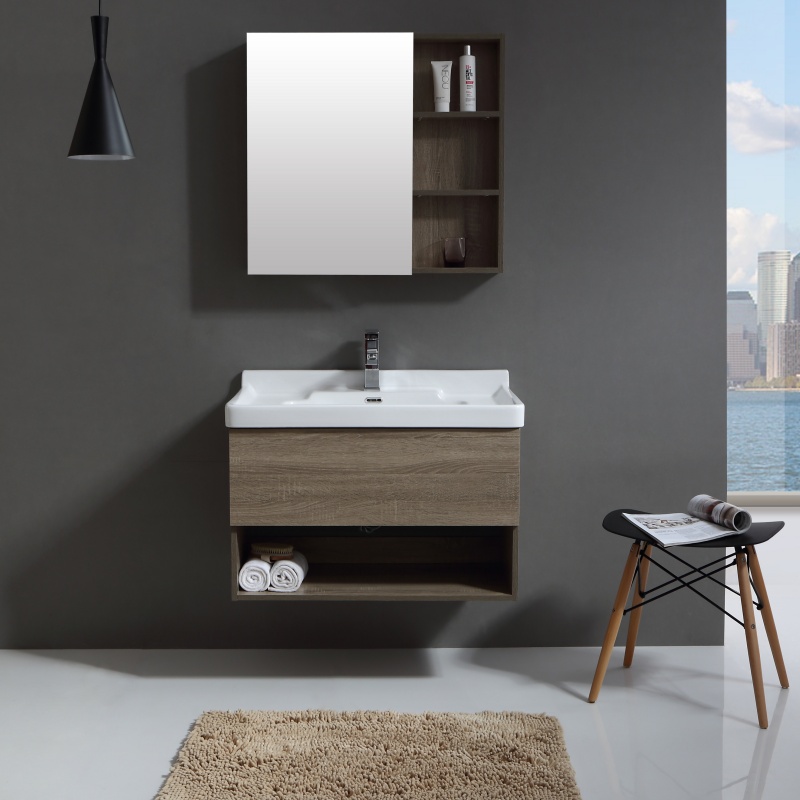 Sanitary Ware Wall Mounted Two Drawer PVC Washbasin Bathroom Cabinet with Handles