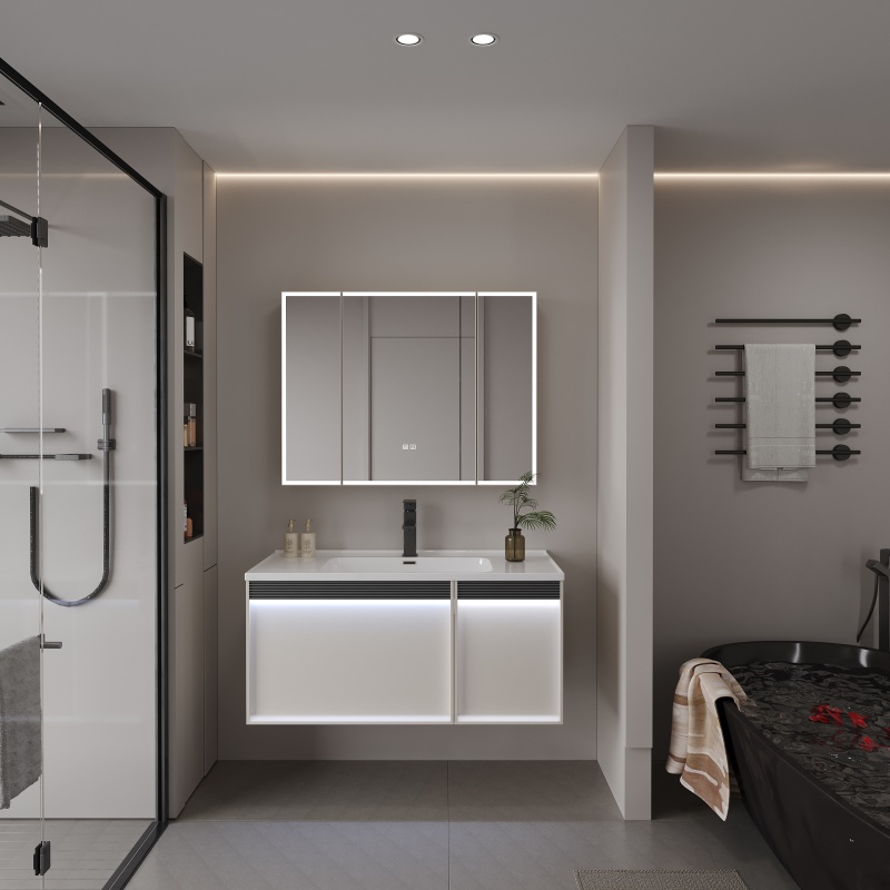 Factory PVC Custom Floor Standing Bathroom Furniture Cabinet Vanity with Sink
