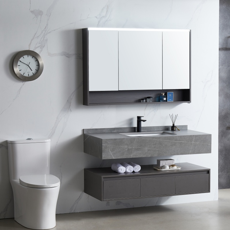 Contemporary Bathroom Vanity Washbasin Cabinet with Stylish Glass Basin