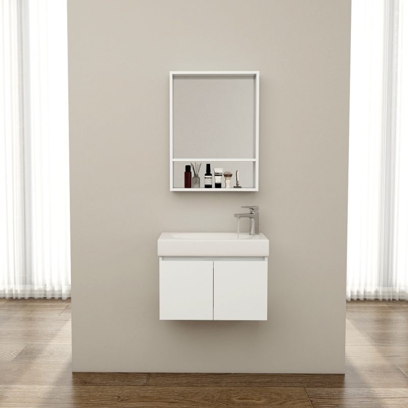 Stylish Home Furniture Affordable Vanity PVC Bathroom Cabinet with Ceramic Counter Top