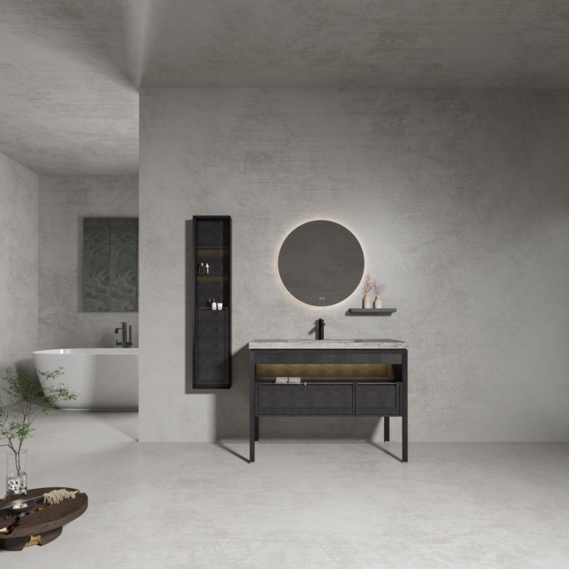 Hotel Solid Wooden Wall Mounted Custom Bathroom Vanity Mirror Cabinet