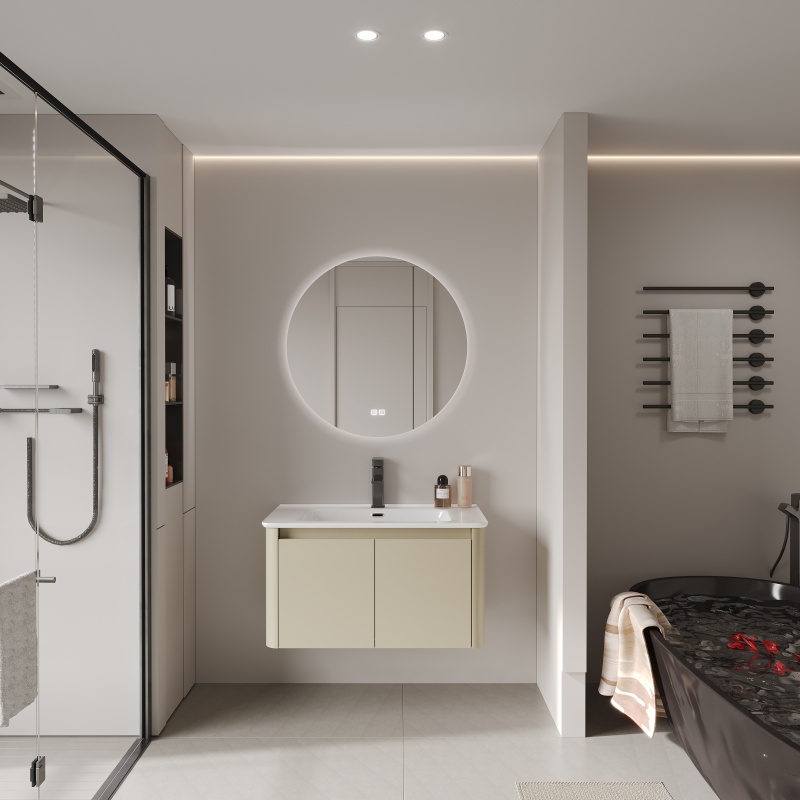 American Style Large Capacity Independent PVC Bathroom Cabinet Set with Washbasin