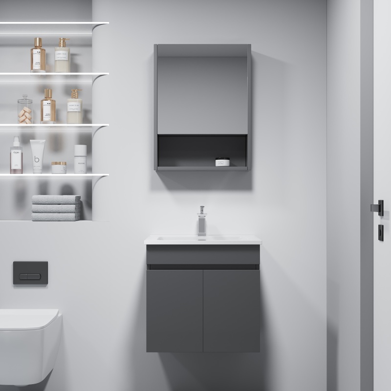 Durable Home Furniture LED Light Sanitary Ware Bathroom Cabinet with Basin