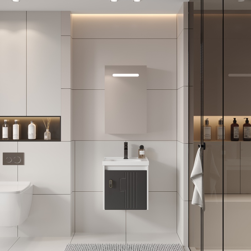 Home furniture PVC Grilled Painted Bathroom Vanityt with LED Bathroom Cabinet Furniture