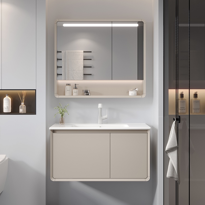 Stylish High Standards PVC Bathroom Storage Cabinet with Mirror_copy