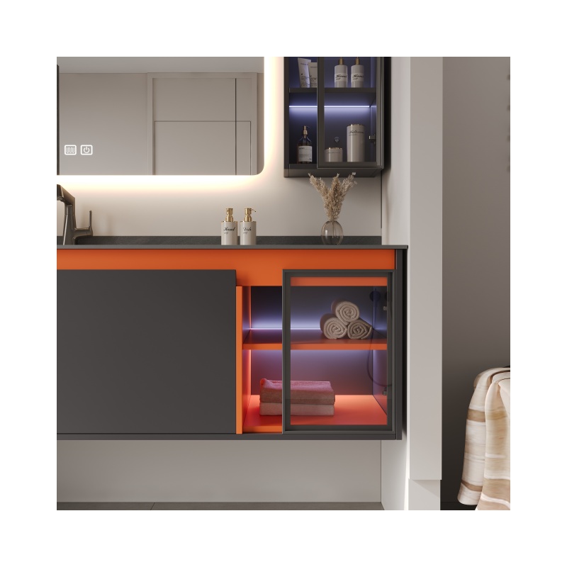 High Quality Ceramic Basin LED Decorated Bathroom Cabinet with Sink