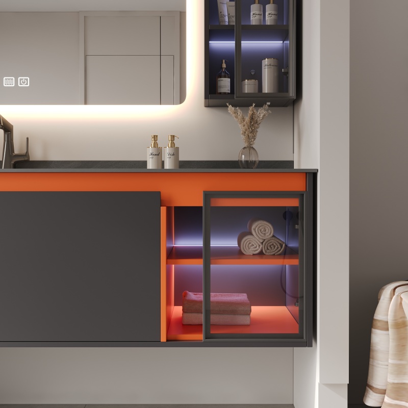 PVC Two-Drawer One-Door Bathroom Cabinet with Ceramic Basin or Glass Basin