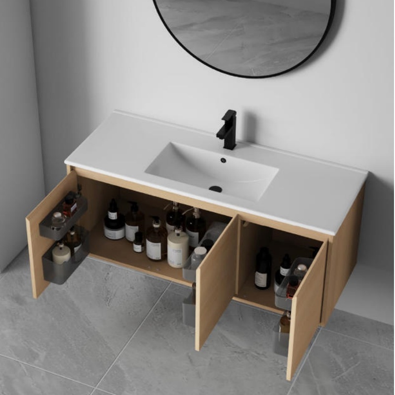 Durable Home Furniture LED Light Sanitary Ware Bathroom Cabinet with Basin