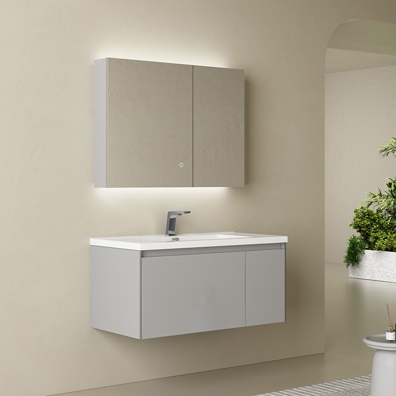 High-End Modern Design Bathroom Vanity Hanging Bathroom Cabinet with Resin Washbasin