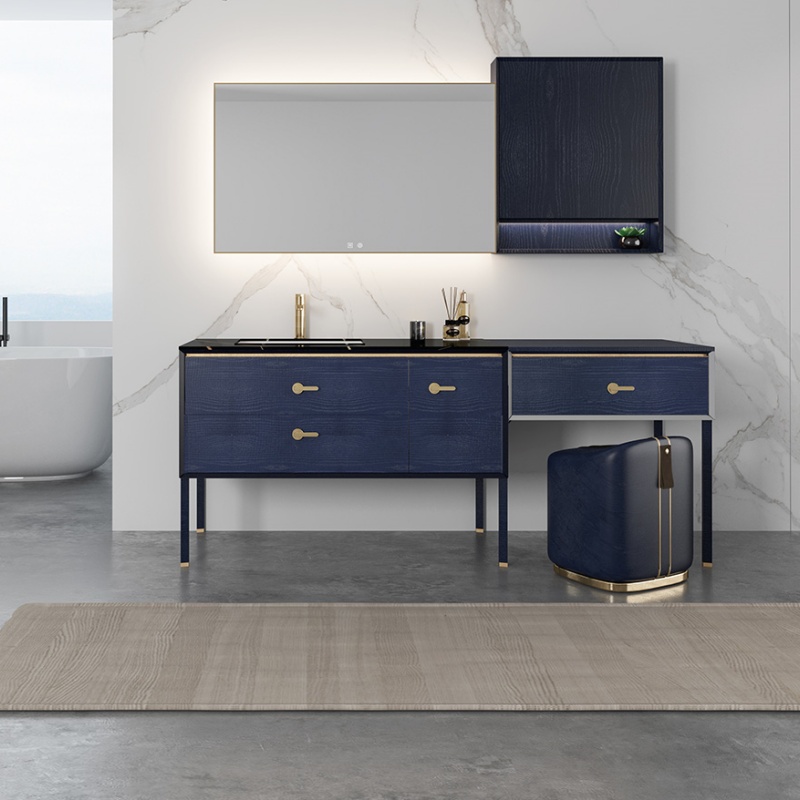 Foshan Factory Direct Sales Solid Wood Bathroom Storage Cabinet Light Wash Basin Design Bathroom Vanities