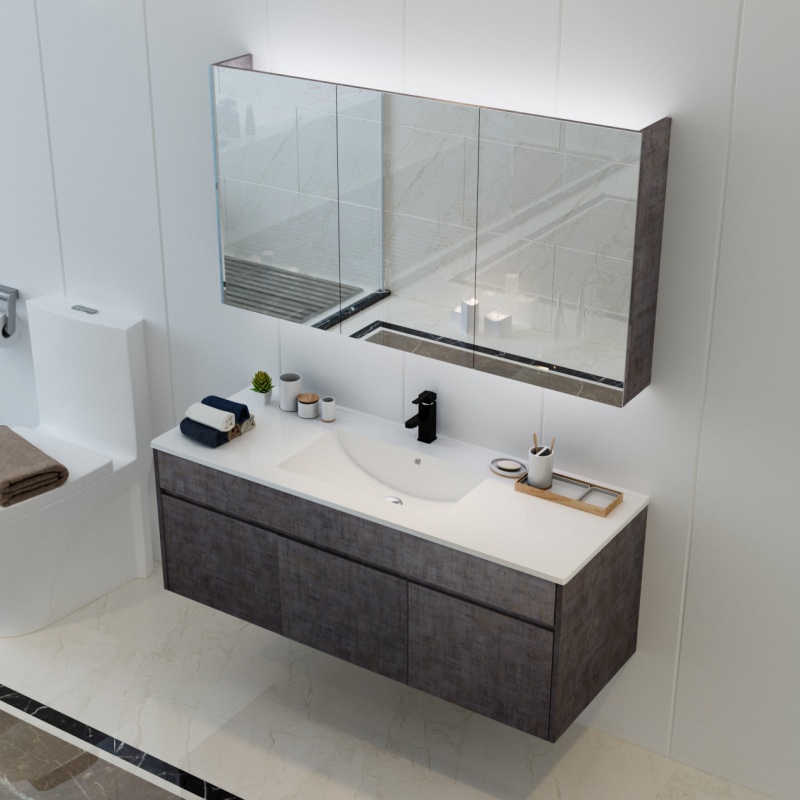Bathroom Furniture Floor Mounted Sink PVC Cabinet Vanity Set with Mirror
