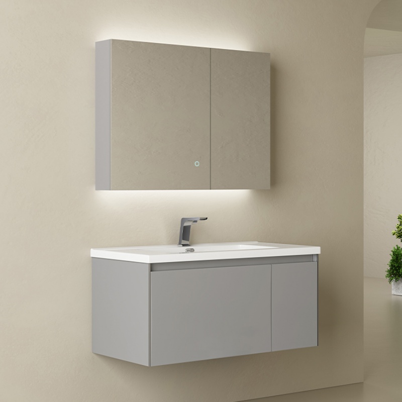 Customizable Drawers Doors Wood Grain PVC Bathroom Cabinet with Sink