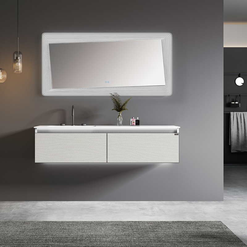 Modern Rectangular Built-in Storage Makeup Mirror with Simple Lines Design of Solid Wood Bathroom Cabinet