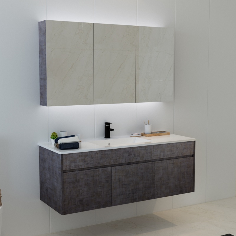 Bathroom Furniture Floor Mounted Sink PVC Cabinet Vanity Set with Mirror