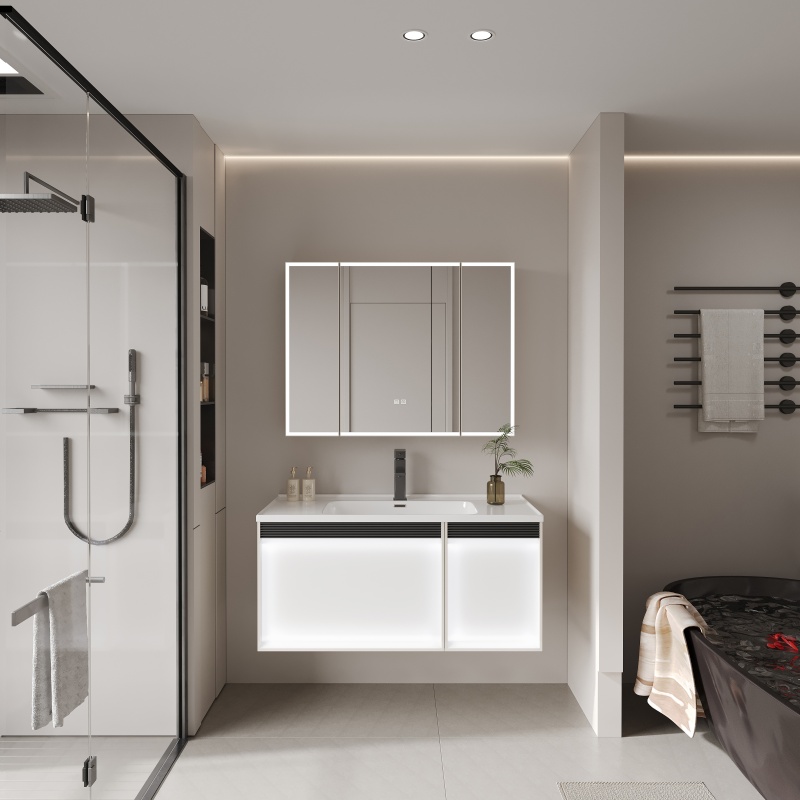 Factory PVC Custom Floor Standing Bathroom Furniture Cabinet Vanity with Sink