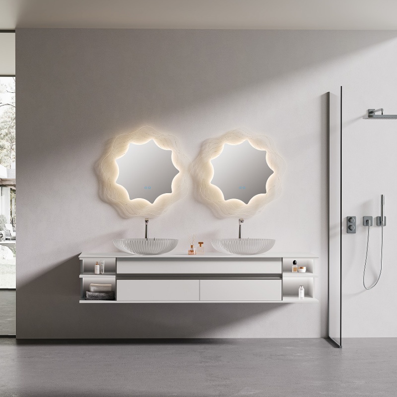 Hotel Solid Wooden Wall Mounted Custom Bathroom Vanity Mirror Cabinet