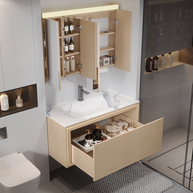Modern PVC Bathroom Cabinet with Ample Storage Space for Organizing