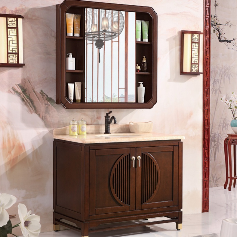 Hotel Solid Wooden Wall Mounted Custom Bathroom Vanity Mirror Cabinet