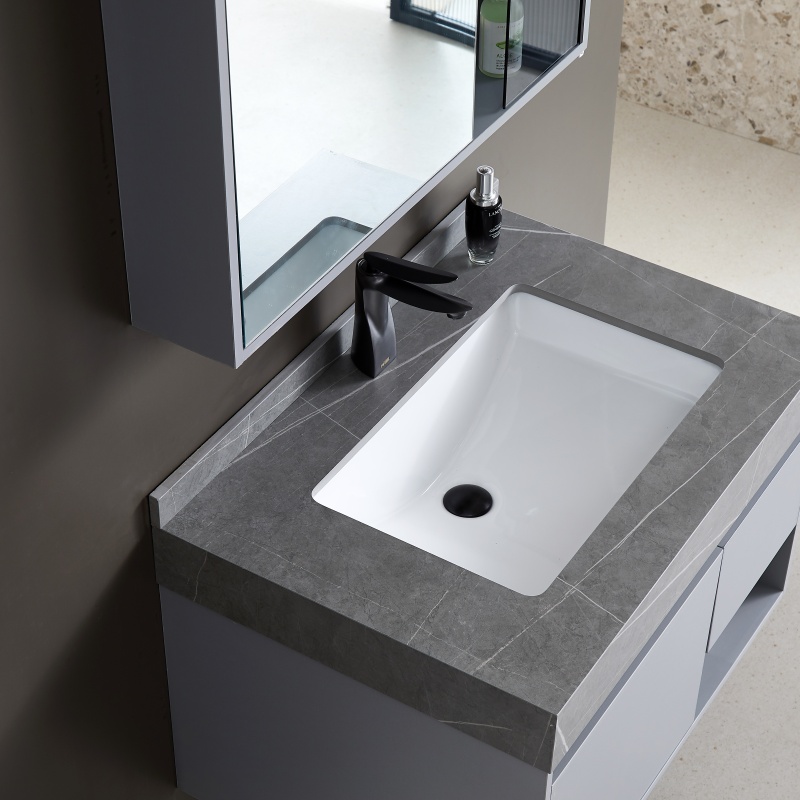 Contemporary Bathroom Vanity Washbasin Cabinet with Stylish Glass Basin
