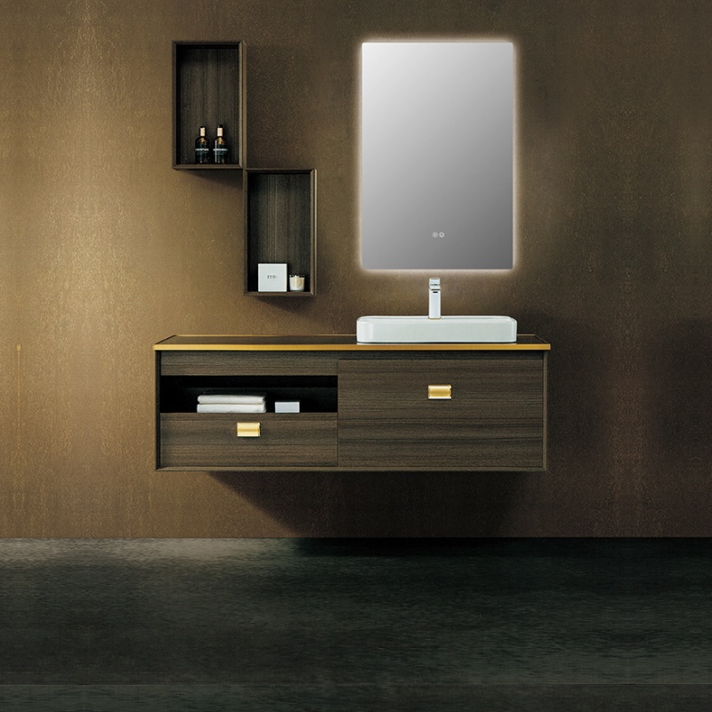 Foshan Factory's Rectangular Makeup Mirror with Simple Blue Design and Solid Wood Bathroom Cabinet
