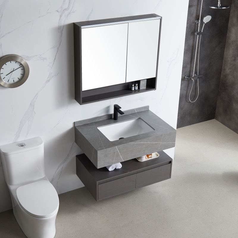 Floor Mounted Grille Bathroom Cabinet Furniture Vanity Set with Mirror