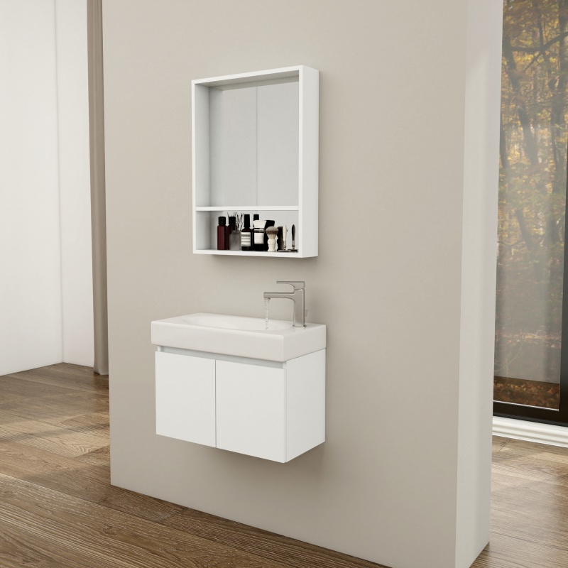 Stylish Home Furniture Affordable Vanity PVC Bathroom Cabinet with Ceramic Counter Top