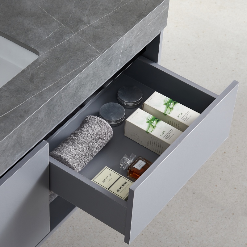 Contemporary Bathroom Vanity Washbasin Cabinet with Stylish Glass Basin