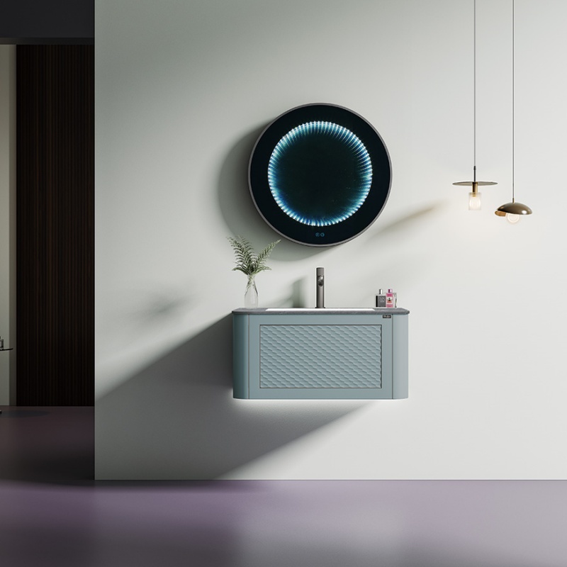 Modern Rectangular Decorative Makeup Mirror with Simple Lines Design Storage Wooden Bathroom Cabinet