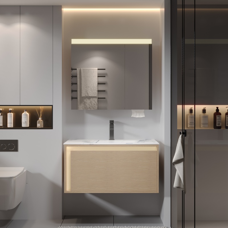 Modern PVC Bathroom Cabinet with Ample Storage Space for Organizing
