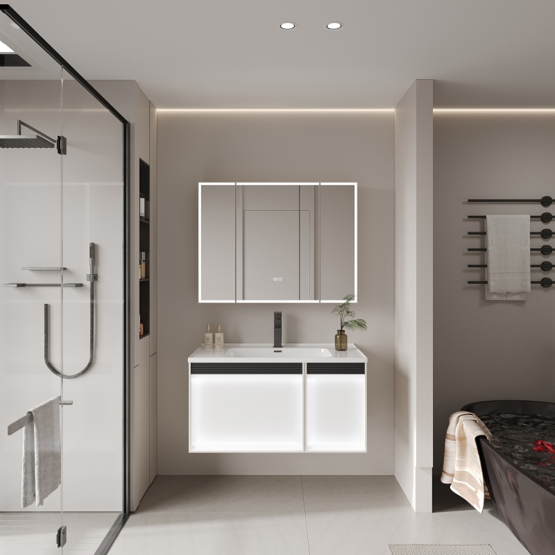 Factory PVC Custom Floor Standing Bathroom Furniture Cabinet Vanity with Sink