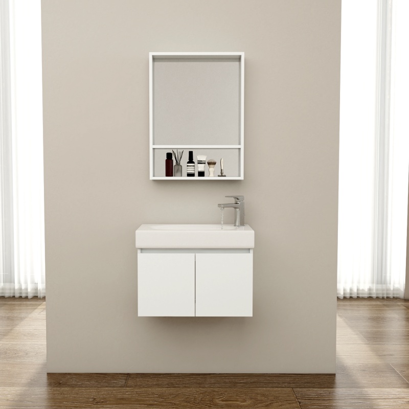 Stylish Home Furniture Affordable Vanity PVC Bathroom Cabinet with Ceramic Counter Top