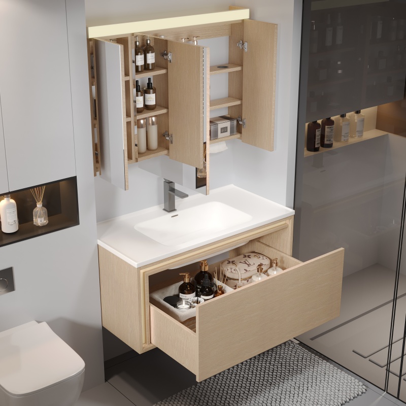 Modern PVC Bathroom Cabinet with Ample Storage Space for Organizing
