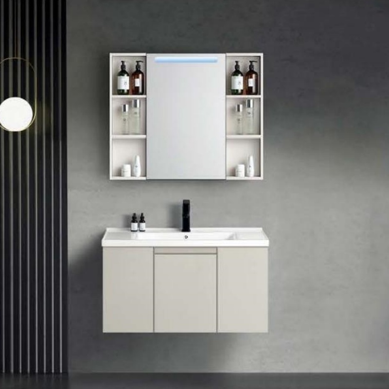 Versatile Bathroom Furniture LED Light PVC Bathroom Cabinet with Basin