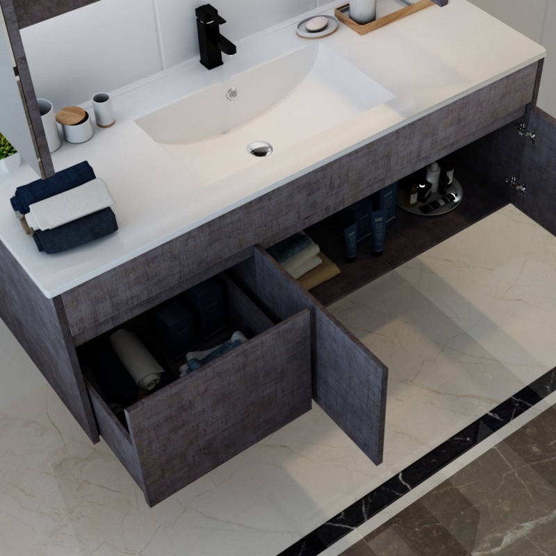 Variety Styles Light Grey Soft Close Sanitary Ware PVC Bathroom Cabinets with Mirror