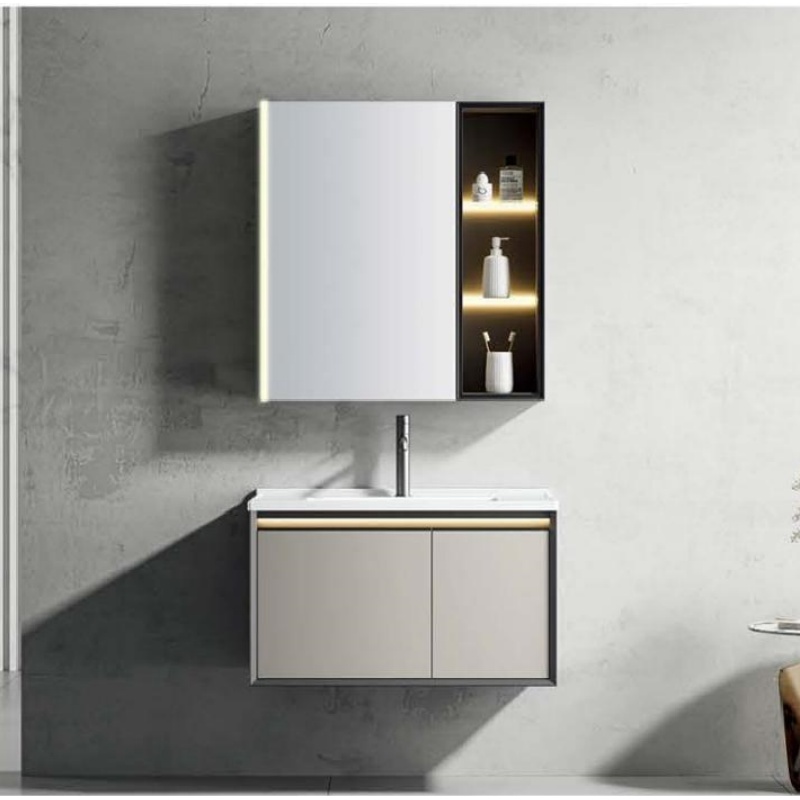 Versatile Bathroom Furniture LED Light PVC Bathroom Cabinet with Basin