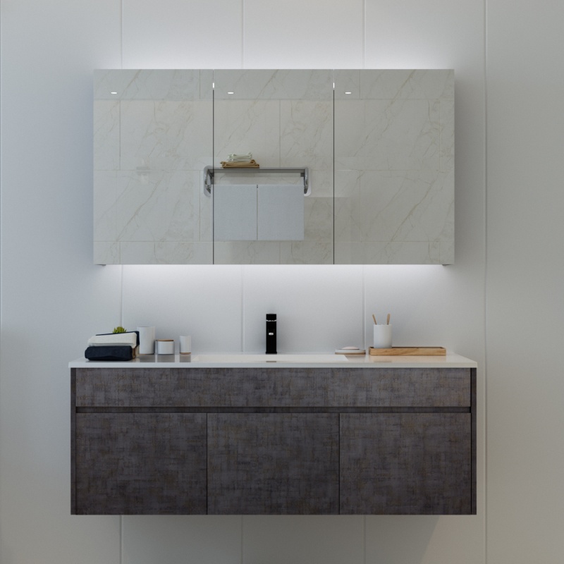 Natural Wood High Gloss White Design PVC Bathroom Cabinet with Modular Storage