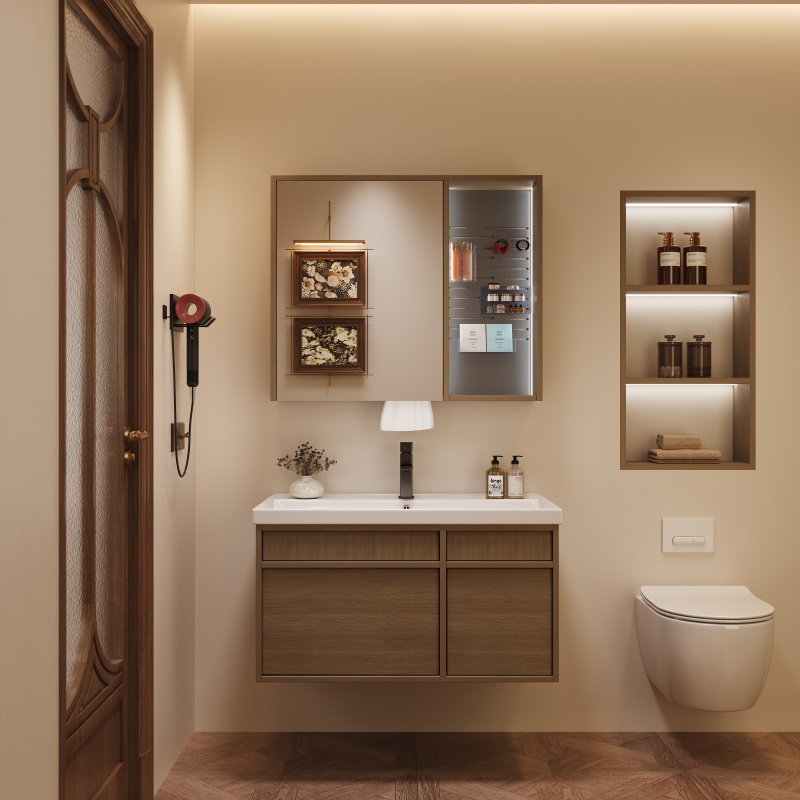 Luxury Modern Home Furniture Curved Integrated Wash Basin Sink Bathroom Cabinet