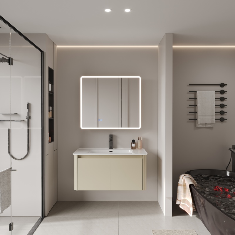 American Style Large Capacity Independent PVC Bathroom Cabinet Set with Washbasin
