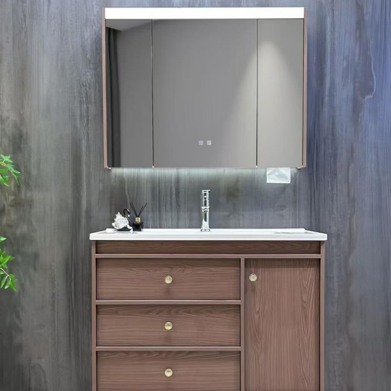 Modern MDF Melamine Bathroom Cabinet with 2-Drawer Vanity with LED Mirror
