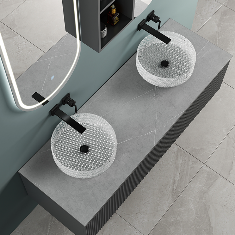 Luxury Bathroom Furniture Plywood Wall Hung Bathroom Vanity Cabinet with Ceramic Sink