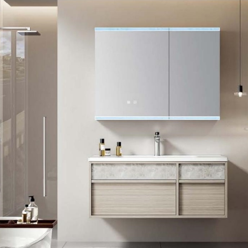 70cm PVC Bathroom Cabinet with Ceramic Basin Durable Modern Bathroom Furniture