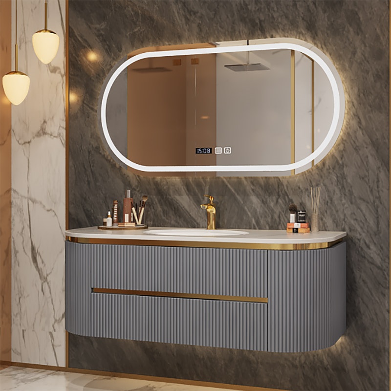 Wholesale Anti-Fog Mirror Fancy Plywood Bathroom Cabinet with Left Side Basin