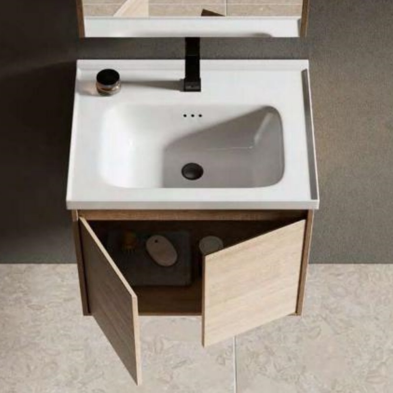 Modern Fashion Plywood Bathroom Cabinet Ceramic Basin and LED Mirror Cabinet Vanity