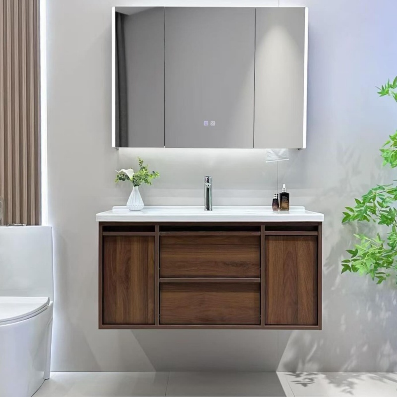 Small Bathroom Vanity White Painted Wall Mounted PVC & MDF Material with Basin