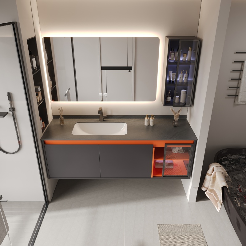 Modern European PVC Bathroom Vanity with LED Mirror Cabinet