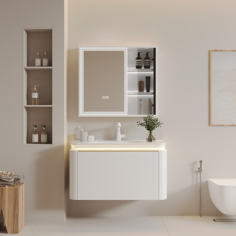 800mm Aviation PC Endurance Board Bathroom Cabinet with Ceramic Basin