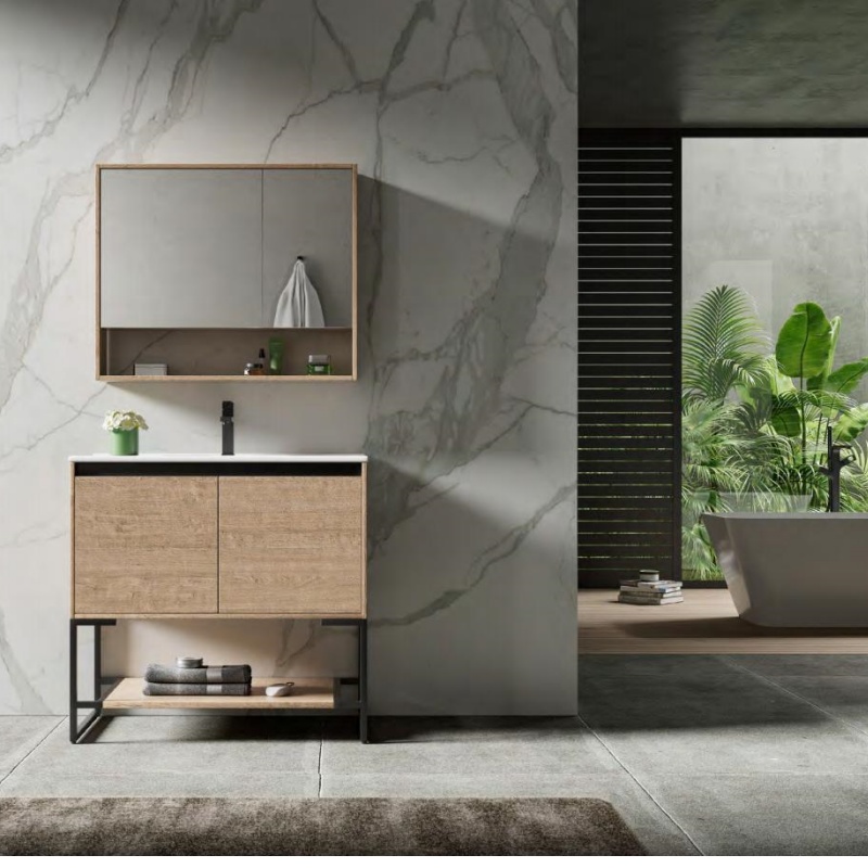 New Design Wall Mounted Wooden Countertop Bathroom Vanity Combo with LED Mirror