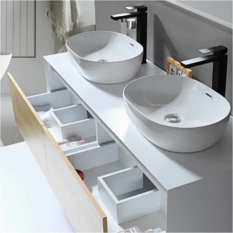 Single Wall Mount Cabinet Vanity PVC MDF Modern Bathroom Vanity with Sink